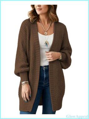 Long Open Front Oversized Knit Cardigan Sweater with Pockets